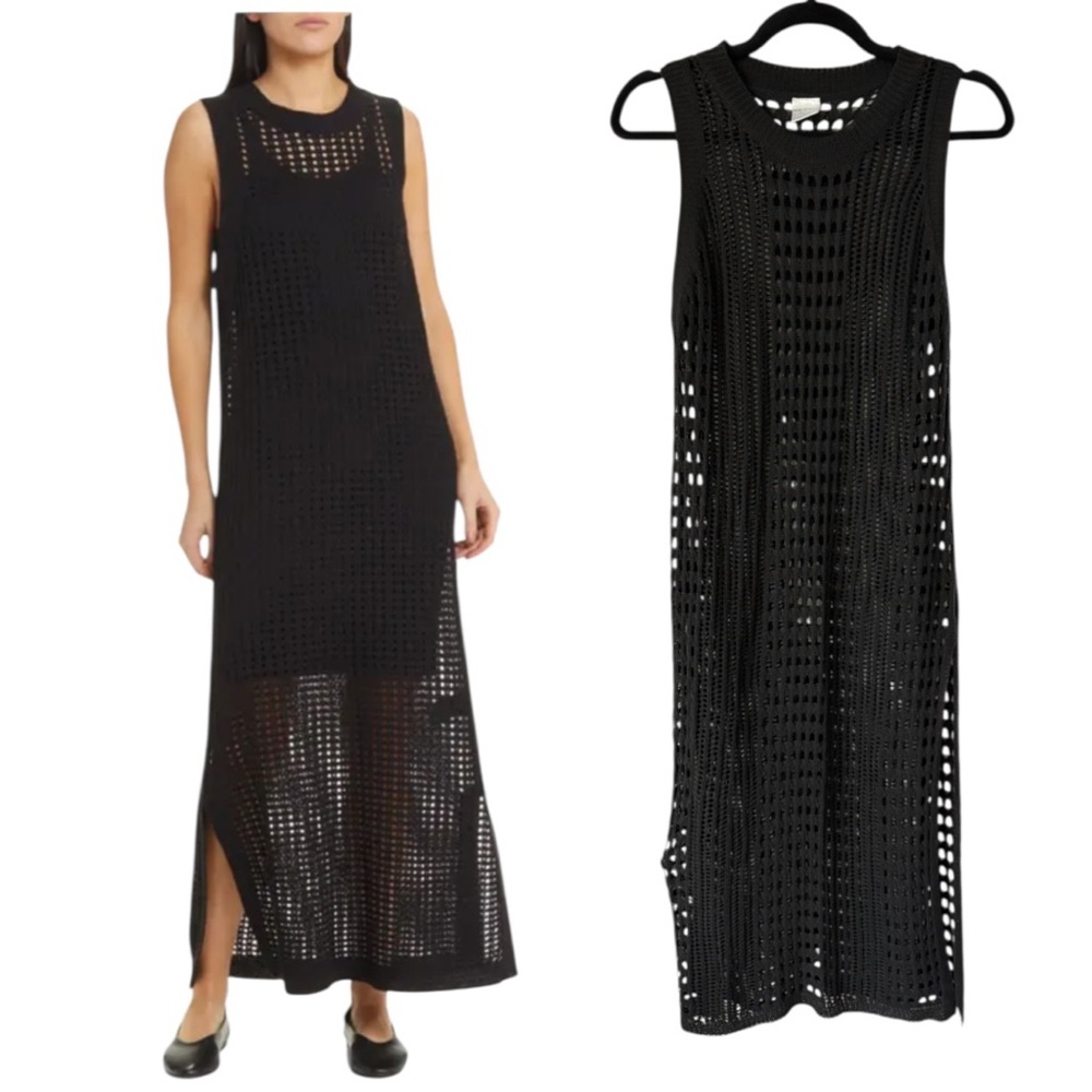 Waves to Coast Black Sleeveless Crochet Midi Maxi Dress Women’s Med Swim Coverup